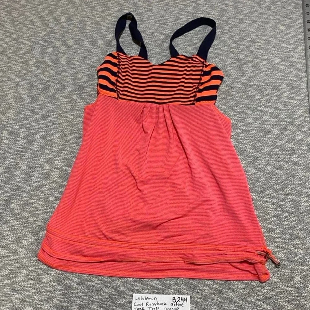Lululemon orange & black striped tank top best fits small. SKU-B244#activewear